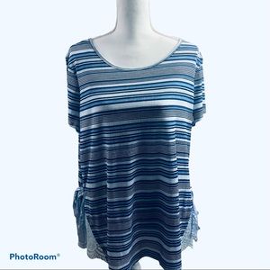 LC Lauren Conrad Blue Striped Top Blouse XL